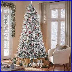 9 Ft Pre-lit Christmas Tree Snow Flocked with Colorful 900 LED Lights Holiday