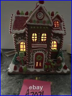 9 Lighted GINGERBREAD Train STATION Peppermint Gumdrop Valerie Parr Hill New