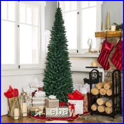 9′ PVC Artificial Christmas Tree Holiday Decor Slim Pencil Tree Metal Stand