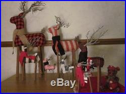 9 Pc Rare Complete Set 2015 Pottery Barn Fabric Reindeer Ornament Large Buffalo