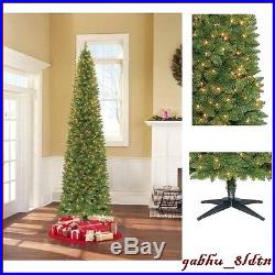 9′ Pre-Lit Pencil Christmas Tree Clear Lights Tall & Narrow Holiday Decor Green