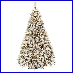 9′ Pre-Lit Premium Snow Flocked Hinged Artificial Christmas Tree with 550 Lights