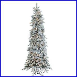 9' Prelit Narrow Flocked Pencil Pine Artificial Christmas Tree