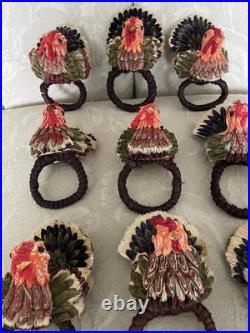 9 Thanksgiving Turkey Napkin Rings Raffia Crafts Teacher Table decor Vignette