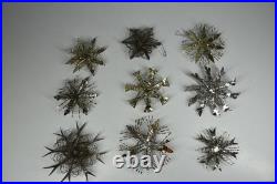 9 Vintage Aluminum Snowflake Christmas Tree Ornaments OOAK Handmade MCM Metal