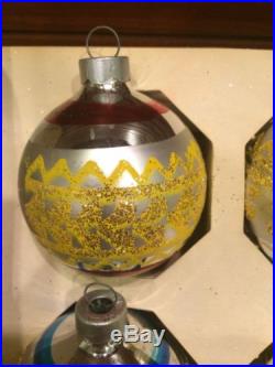 9 Vintage Glass Ornaments Christmas Tree Balls Made In USA Bradford Box Shiny