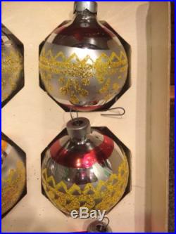 9 Vintage Glass Ornaments Christmas Tree Balls Made In USA Bradford Box Shiny