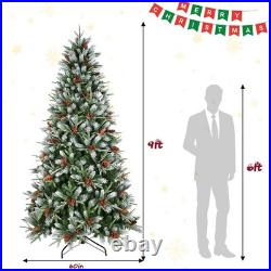 9 ft Artificial Pre-Decorated PE/PVC Christmas Tree & 111 Pine Cones&Red Berries