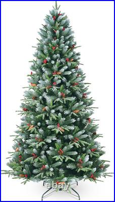 9 ft Artificial Pre-Decorated PE/PVC Christmas Tree & 111 Pine Cones&Red Berries