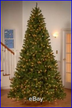 9 ft Christmas Tree Pre-Lit Realistic Spruce Green Stand Clear Lights Artificial