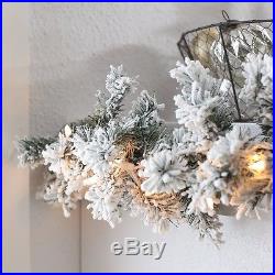 9 ft Pre-Lit Garland White Green Flocked Christmas Indoor Decor Home Fireplace