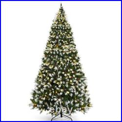 9 ft Pre-lit Snowy Christmas Tree 8 Lighting Modes 2058 Tips with Red Berries