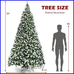 9 ft Pre-lit Snowy Christmas Tree 8 Lighting Modes 2058 Tips with Red Berries