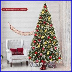 9 ft Pre-lit Snowy Christmas Tree 8 Lighting Modes 2058 Tips with Red Berries
