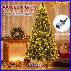 9 ft Pre-lit Snowy Christmas Tree 8 Lighting Modes 2058 Tips with Red Berries