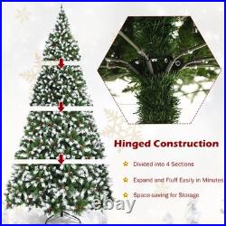 9 ft Pre-lit Snowy Christmas Tree 8 Lighting Modes 2058 Tips with Red Berries