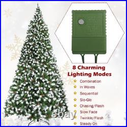 9 ft Pre-lit Snowy Christmas Tree 8 Lighting Modes 2058 Tips with Red Berries