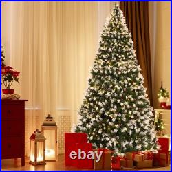 9 ft Pre-lit Snowy Christmas Tree 8 Lighting Modes 2058 Tips with Red Berries