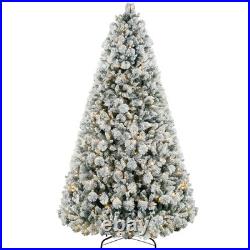 9 ft Prelit Flocked Artificial Christmas Tree with 750 Clear Lights, 2387 Tips