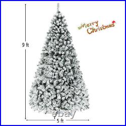 9ft Pre-Lit Premium Snow Flocked Hinged Artificial Christmas Tree with 550 Lights