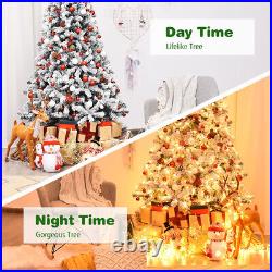 9ft Pre-Lit Premium Snow Flocked Hinged Artificial Christmas Tree with 550 Lights