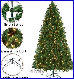 9ft Pre-lit Spruce Artificial Hinged Christmas Pine Tree Prelighted Holiday