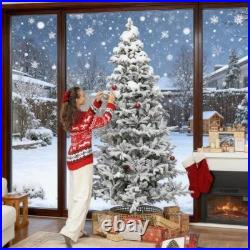 9ft Prelit Snow Flocked Christmas Tree with Remote Hinged Pine Christmas Tree