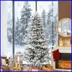 9ft Prelit Snow Flocked Christmas Tree with Remote Hinged Pine Christmas Tree