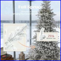 9ft Prelit Snow Flocked Christmas Tree with Remote Hinged Pine Christmas Tree