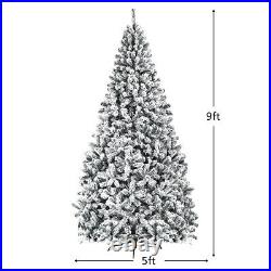 9ft Premium Snow Flocked Hinged Artificial Christmas Tree Home with Metal Stand