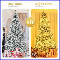 9ft Premium Snow Flocked Hinged Artificial Christmas Tree Unlit with 1498 Tips