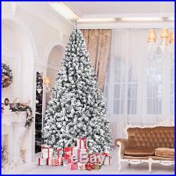 9ft Premium Snow Flocked Hinged Artificial Christmas Tree Unlit with Metal Stand