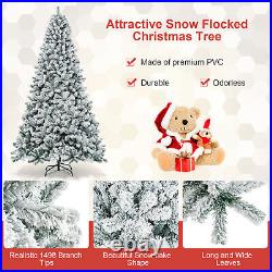 9ft Premium Snow Flocked Hinged Artificial Christmas Tree Unlit with Metal Stand