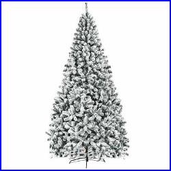 9ft Premium Snow Flocked Hinged Artificial Christmas Tree Unlit with Stand Decor