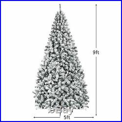 9ft Premium Snow Flocked Hinged Artificial Christmas Tree Unlit with Stand Decor