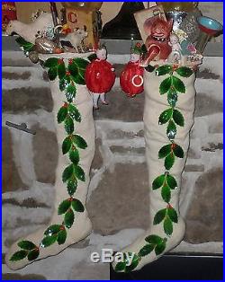 AMAZING Vtg Victorian Christmas Stockings stuffed full of Tin Celluloid Toys