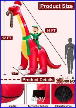 AMENON 12FT Giant Christmas Inflatables Santa Elf Ride Dinosaur Holding Candy