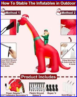 AMENON 12FT Giant Christmas Inflatables Santa Elf Ride Dinosaur Holding Candy