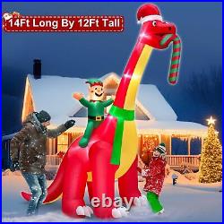 AMENON 12FT Giant Christmas Inflatables Santa Elf Ride Dinosaur Holding Candy