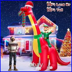 AMENON 12FT Giant Christmas Inflatables Santa Elf Ride Dinosaur Holding Candy