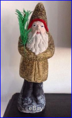 ANTIQUE BELSNICKLE SANTA DECORATION WITH GOOSE FEATHER CHRISTMAS TREE BRANCH 8