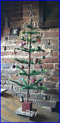 ANTIQUE VINTAGE 36 TALL GOOSE FEATHER CHRISTMAS TREE & 30 DECORATIONS