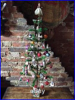 ANTIQUE VINTAGE 42 TALL GOOSE FEATHER CHRISTMAS TREE & 69 DECORATIONS