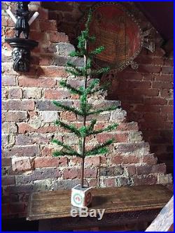 ANTIQUE VINTAGE 42 TALL GOOSE FEATHER CHRISTMAS TREE & 69 DECORATIONS