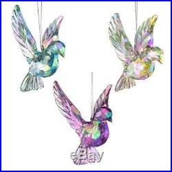 Acrylic Glass Doves Christmas Ornaments, Pink/Iridescent, 8-Inch, 3-Piece