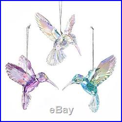 Acrylic Glass Hummingbird Christmas Ornaments, Pink/Iridescent, 4-Inch, 3-Piece