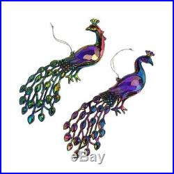Acrylic Iridescent Peacock Christmas Ornaments, Multi-Color, 8-Inch, 2-Piece