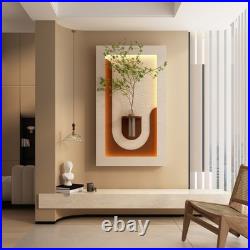 Adjustable 3-Color LED Sandstone Wall Decor with Simulated Green Plants 3D