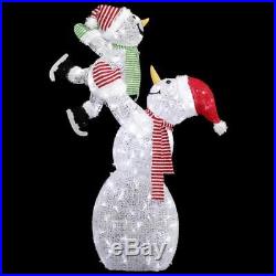 Adorable Snowman with Baby Pre Lit Cool White Acrylic LED Christmas Outdoor Yard