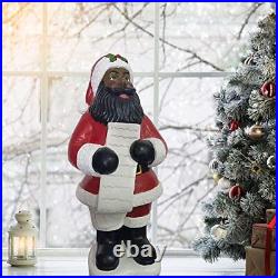African American Santa Claus Resin Figurine Standing and Holding a 36 Santa